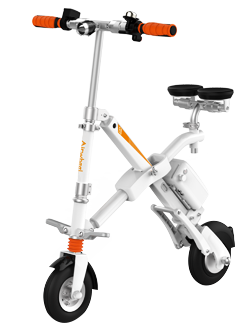 E6 folding e bike features patented X frame design, ergonomic saddle design, double damping system, 8 inch small tires and collapsible frame.